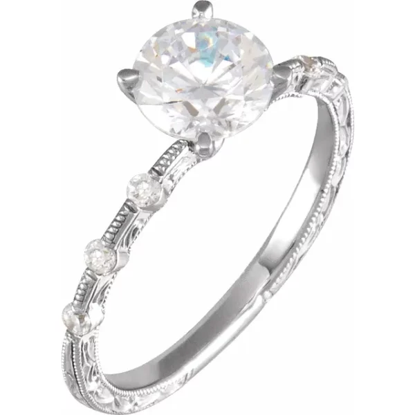 14K White 6.5 mm Round 1-6 CTW Natural Diamond Semi-Set Engagement Ring 688910