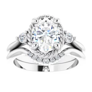14K White 9x7 mm Oval 1-8 CTW Natural Diamond-Semi-Set Halo-Style Engagement Ring