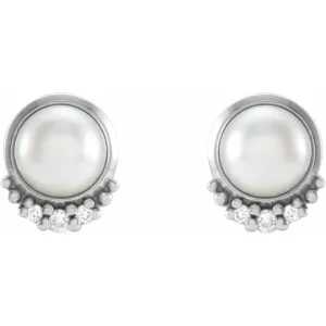 14K White Cultured Akoya Pearl & .02 CTW Natural Diamond Earrings-87653