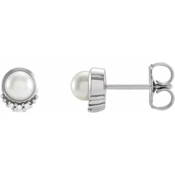 14K White Cultured Akoya Pearl & .02 CTW Natural Diamond Earrings 87653