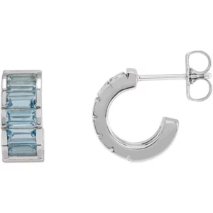 14K White Natural Aquamarine Huggie Earrings 87544