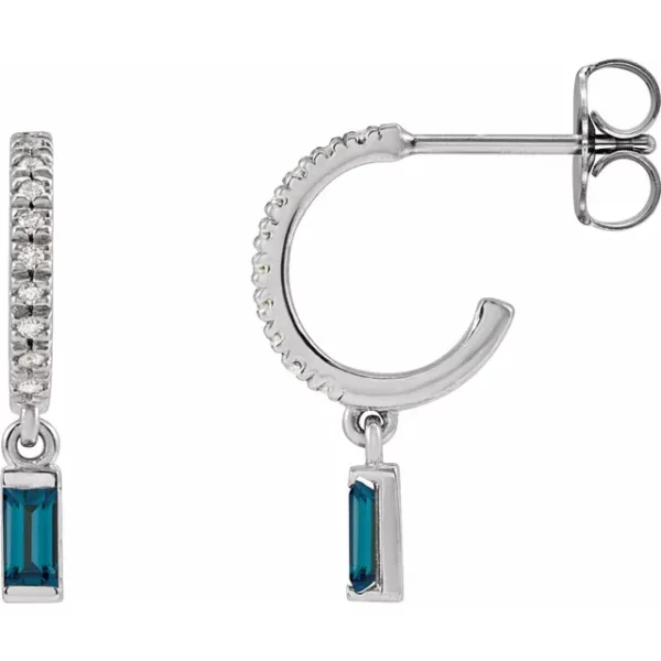 14K White Natural London Blue Topaz & .08 CTW Natural Diamond French-Set Hoop Earrings 87665