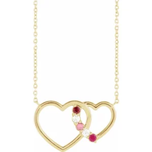 14K Yellow 2 mm Round 5-Stone Interlocking Heart 18-inch Necklace-88155