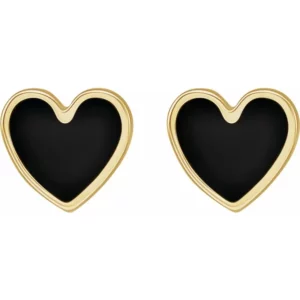 14K Yellow 5.9x5.5 mm Black Enamel Heart Earrings-688831