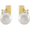 14K Yellow Cultured Akoya Pearl & .03 CTW Diamond Geometric Earrings-87286