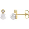 14K Yellow Cultured White Akoya Pearl & .06 CTW Natural Diamond Earrings 87317