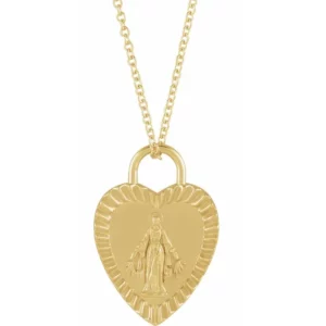 14K Yellow Miraculous Mary Heart 16-18inch Necklace R50013