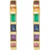 14K Yellow Natural Multi-Gemstone Rainbow Hoop Earrings-688931