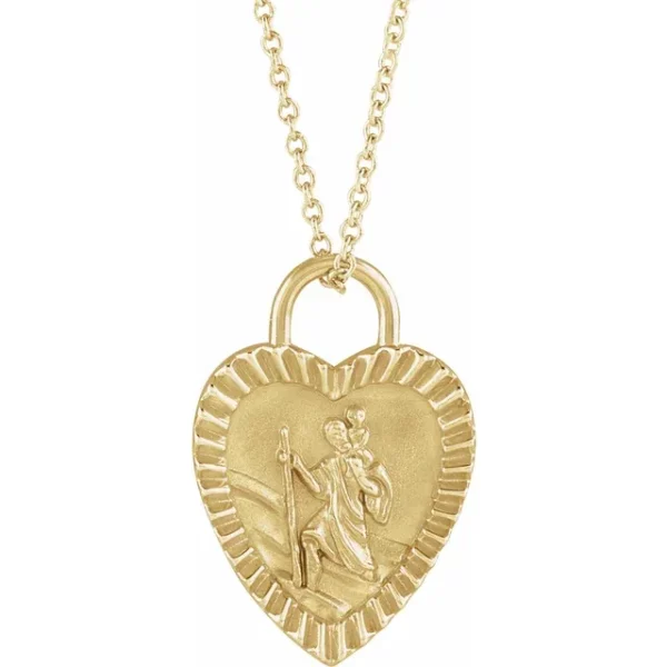 14K Yellow St. Christopher Heart Medal 16-18inch Necklace R50019