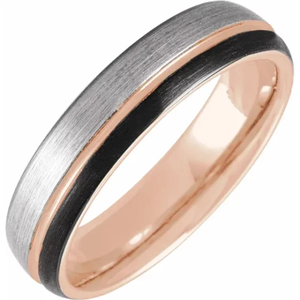 18K Rose Gold PVD & Black PVD Tungsten 5 mm Grooved Band Size 11 TAR53002
