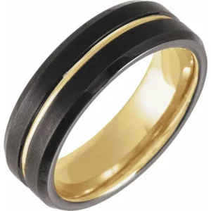 18K Yellow Gold PVD & Black PVD Tungsten 7 mm Size 10 Grooved Band TAR52198