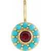 14K Yellow Natural Mozambique Garnet & Natural Turquoise Halo-Style Charm-Pendant 88176